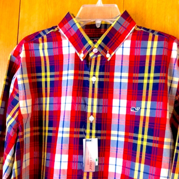 Vineyard Vines Other - NWT new Vineyard Vines L slim fit cotton poplin whale shirt red plaid prep check